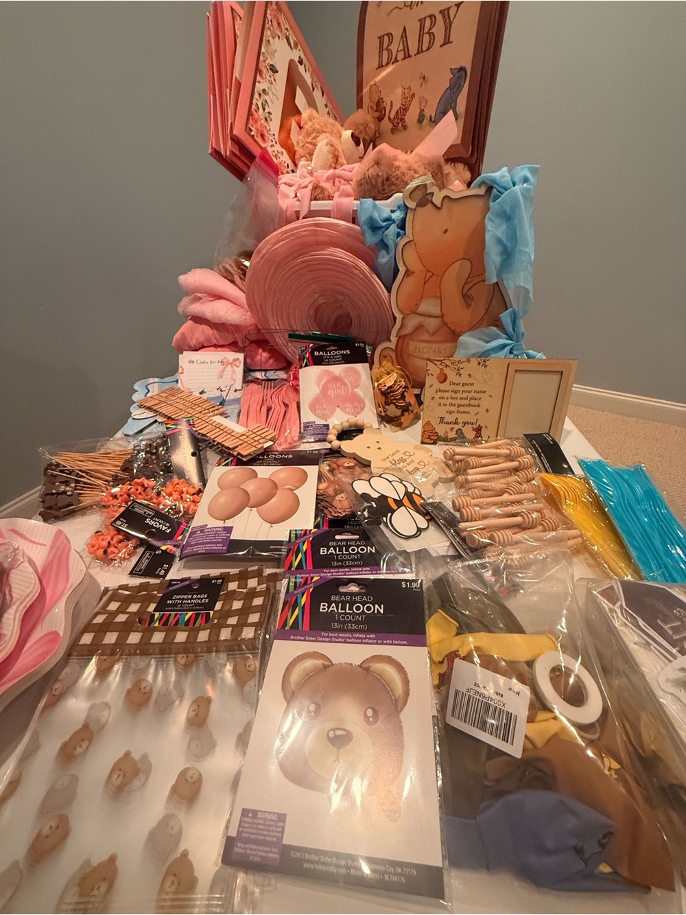Baby Shower Decorations Lot- Pink Bear/Ribbon Theme and Winnie the Pooh theme